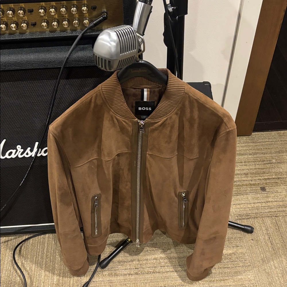 Suede leather mens bomber jacket by Boss